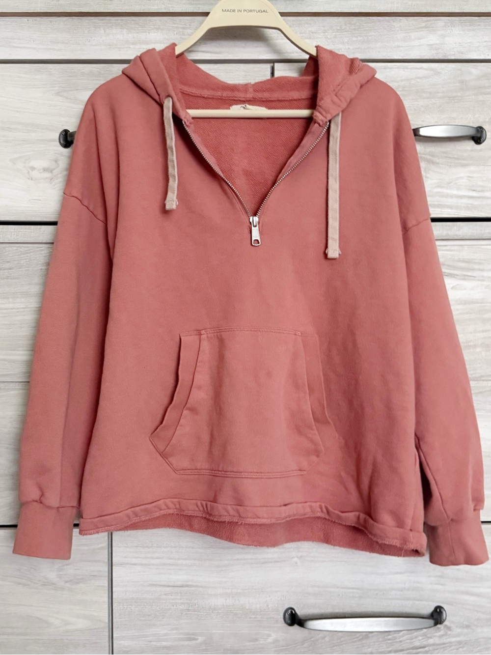 Madewell (Re)sourced Cotton Relaxed Hoodie 1/4 Zip Sweatshirt Pink Sz Medium